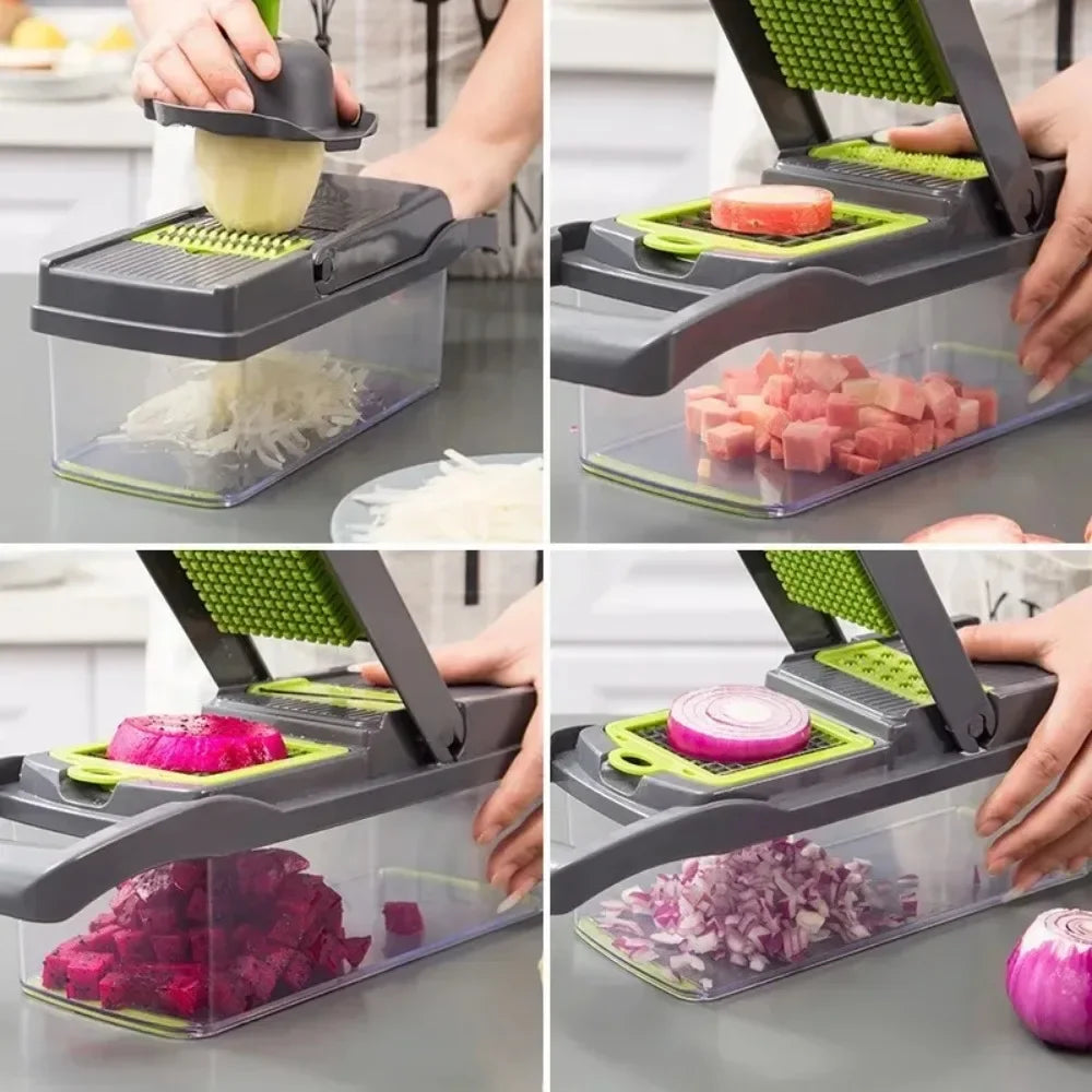 Vegetable Chopper and Dicer — Onion Slicer and Grater Set with 14 Blades