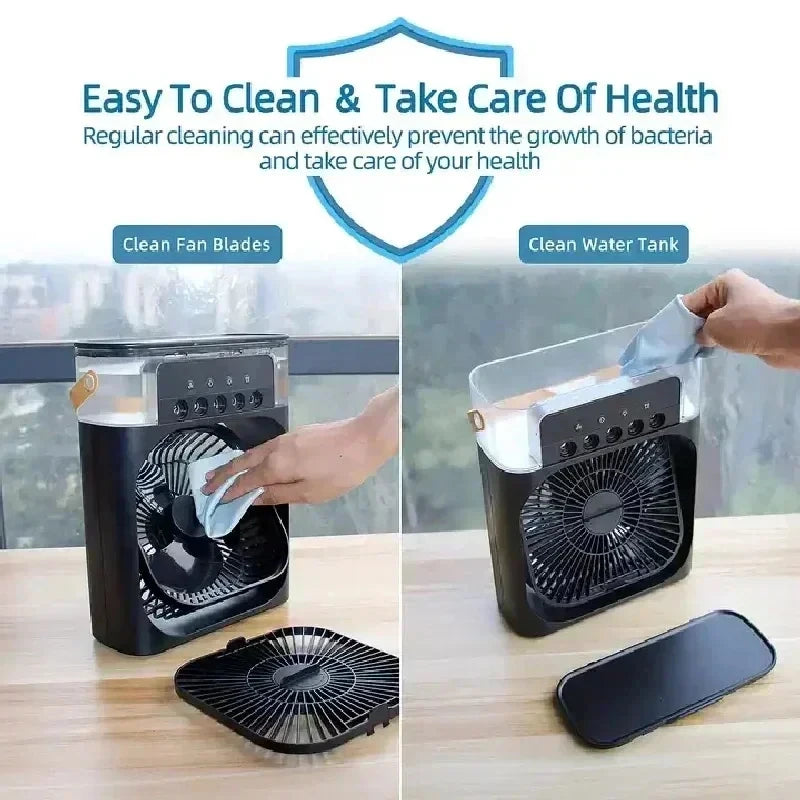3-in-1 Personal Air Cooler with Fan, Humidifier and LED Night Light — Portable Desktop Cooler