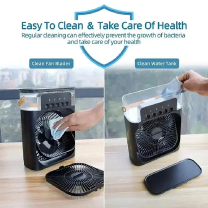 3-in-1 Personal Air Cooler with Fan, Humidifier and LED Night Light — Portable Desktop Cooler