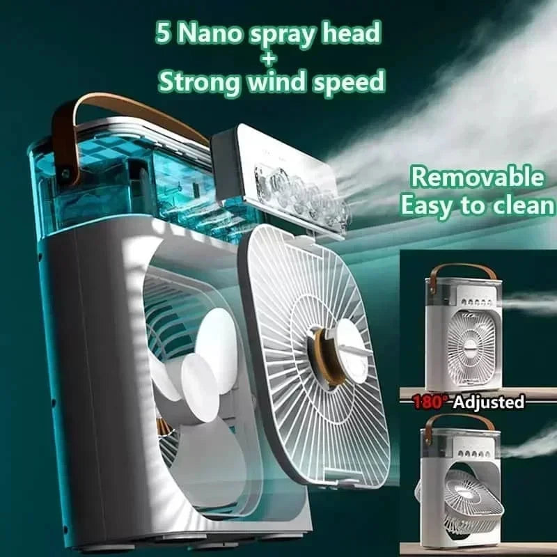 3-in-1 Personal Air Cooler with Fan, Humidifier and LED Night Light — Portable Desktop Cooler