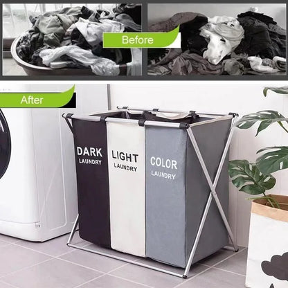 Foldable Laundry Basket with Sorting Sections — Waterproof Storage for Clothes