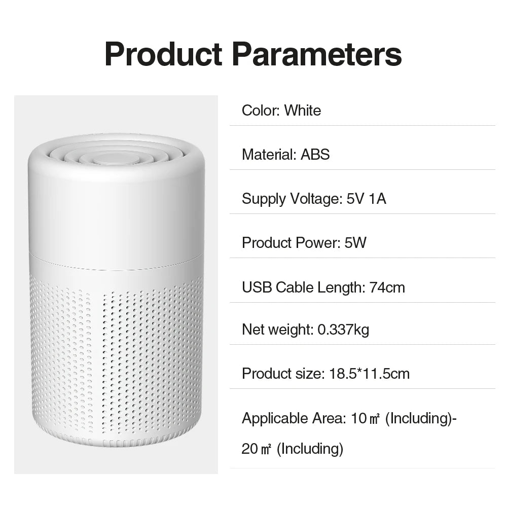 Mini Desktop Air Purifier with HEPA Filter — USB Powered Home and Office Air Cleaner and Deodorizer