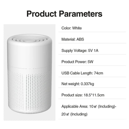 Mini Desktop Air Purifier with HEPA Filter — USB Powered Home and Office Air Cleaner and Deodorizer