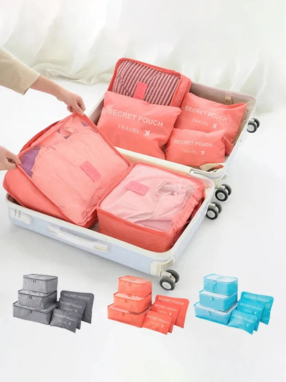 6 Piece Travel Storage Bag Set — Waterproof Luggage Organizer Bags for Clothes and Accessories