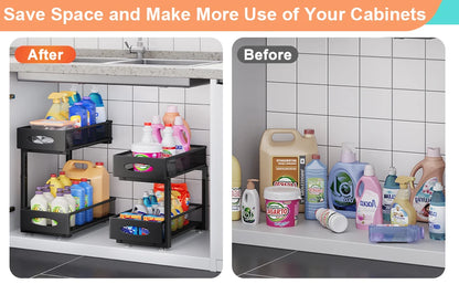 Under Sink Organizer — 2-Tier Sliding Cabinet Storage with Pull-Out Drawer