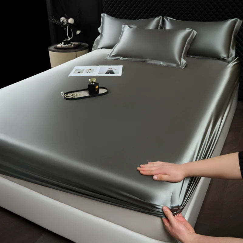 Satin Fitted Bed Sheet — Deep Pocket Elastic Rayon Mattress Cover
