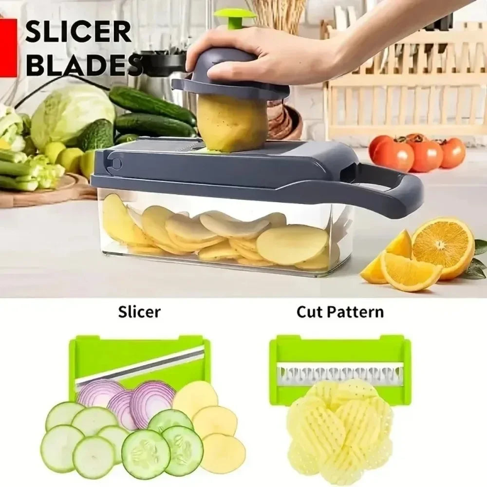 Vegetable Chopper and Dicer — Onion Slicer and Grater Set with 14 Blades