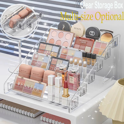 Clear Acrylic Makeup Organizer with Lid — Countertop Cosmetic Storage Box