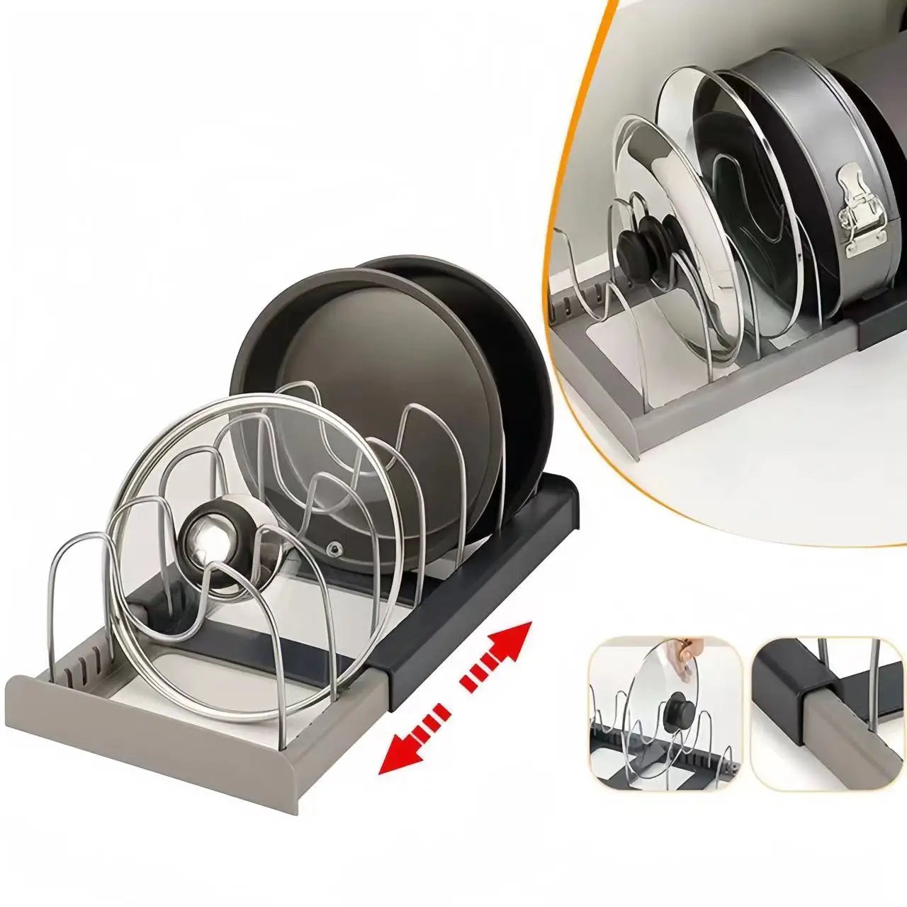 Expandable Cabinet Rack for Pot Lids, Pans and Cutting Boards