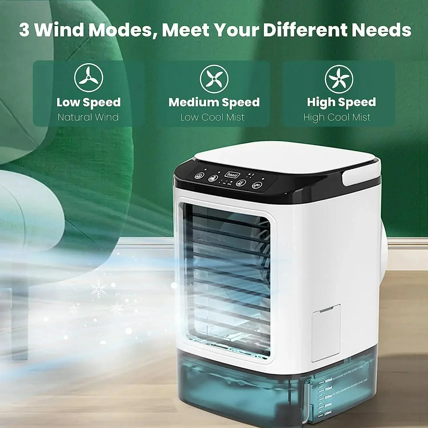 Portable Mini Evaporative Air Cooler with 900ml Water Tank — 3-Speed Desktop Personal Cooler
