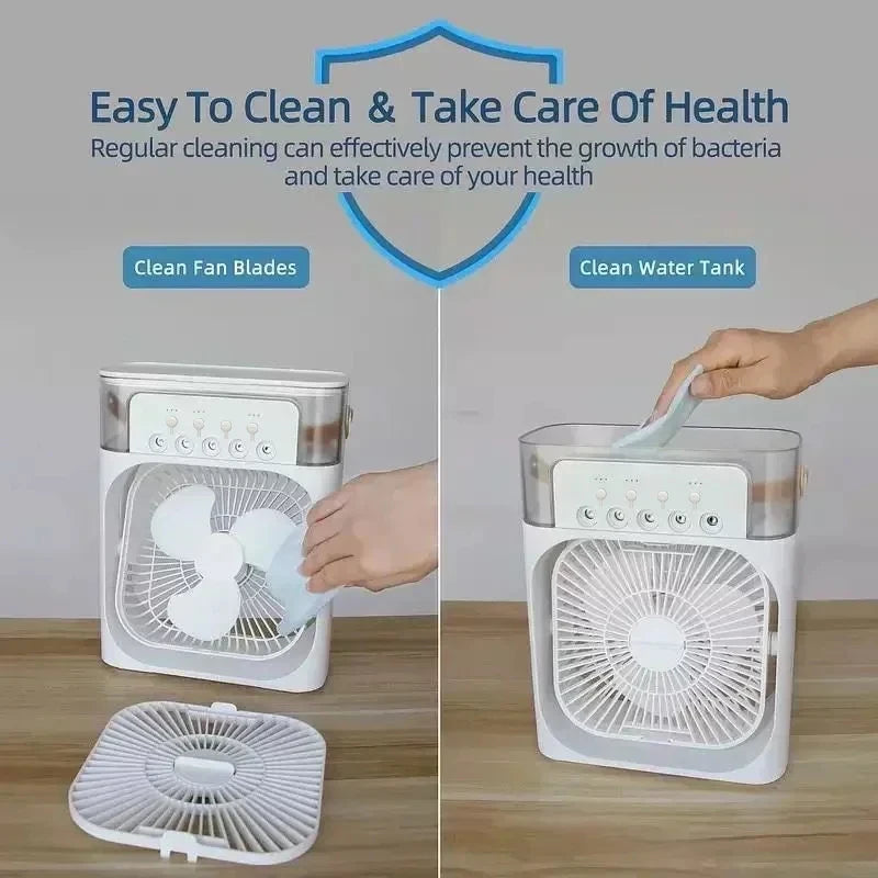 3-in-1 Personal Air Cooler with Fan, Humidifier and LED Night Light — Portable Desktop Cooler