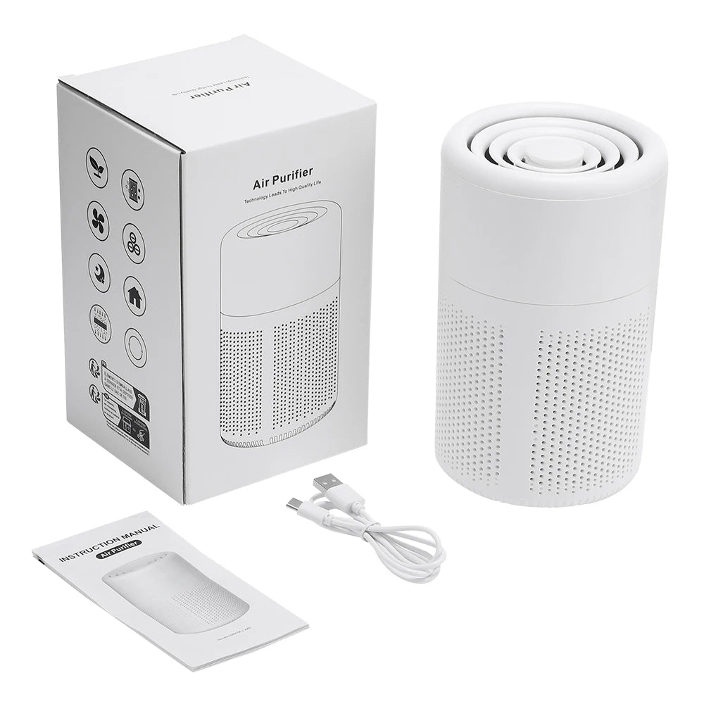Mini Desktop Air Purifier with HEPA Filter — USB Powered Home and Office Air Cleaner and Deodorizer