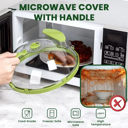 Microwave Splatter Cover with Steam Vents — 10-Inch Clear Lid with Handle