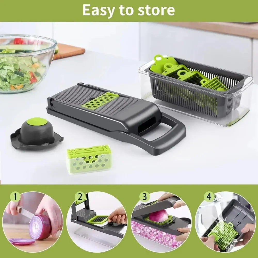 Vegetable Chopper and Dicer — Onion Slicer and Grater Set with 14 Blades