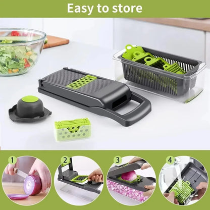 Vegetable Chopper and Dicer — Onion Slicer and Grater Set with 14 Blades