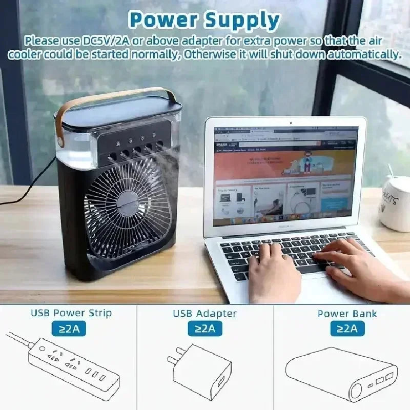 3-in-1 Personal Air Cooler with Fan, Humidifier and LED Night Light — Portable Desktop Cooler
