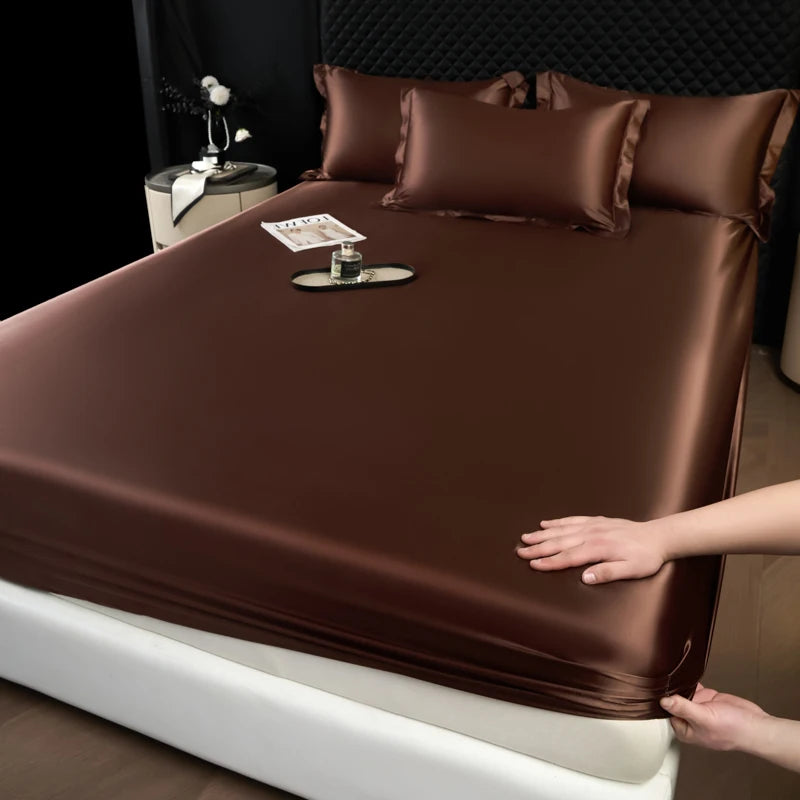 Satin Fitted Bed Sheet — Deep Pocket Elastic Rayon Mattress Cover