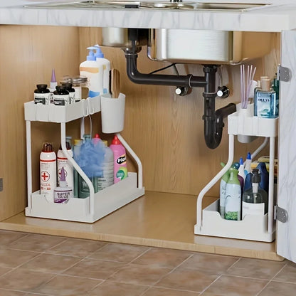 Under Sink Cabinet Organizer — 2-Tier Adjustable Shelf Storage Rack