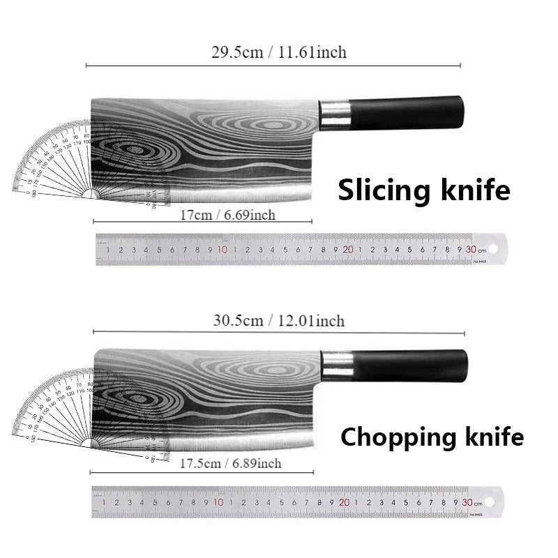 Damascus Pattern Kitchen Knife and Scissors Set with Sharpening Rod — Stainless Steel
