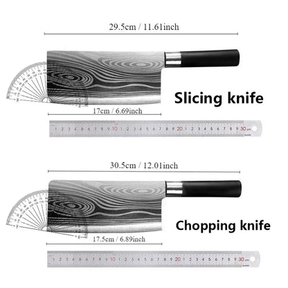 Damascus Pattern Kitchen Knife and Scissors Set with Sharpening Rod — Stainless Steel