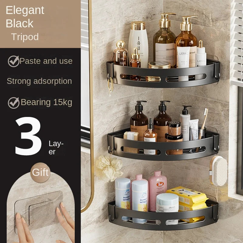No-Drill Adhesive Shower Shelf — Waterproof Wall-Mounted Bathroom Storage Rack