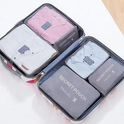 6 Piece Travel Storage Bag Set — Waterproof Luggage Organizer Bags for Clothes and Accessories