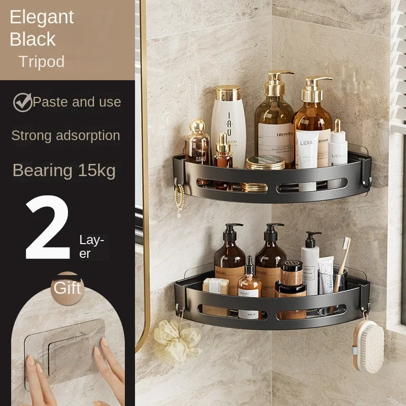No-Drill Adhesive Shower Shelf — Waterproof Wall-Mounted Bathroom Storage Rack