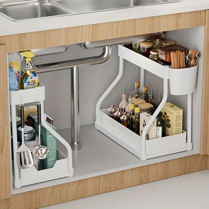 Under Sink Cabinet Organizer — 2-Tier Adjustable Shelf Storage Rack