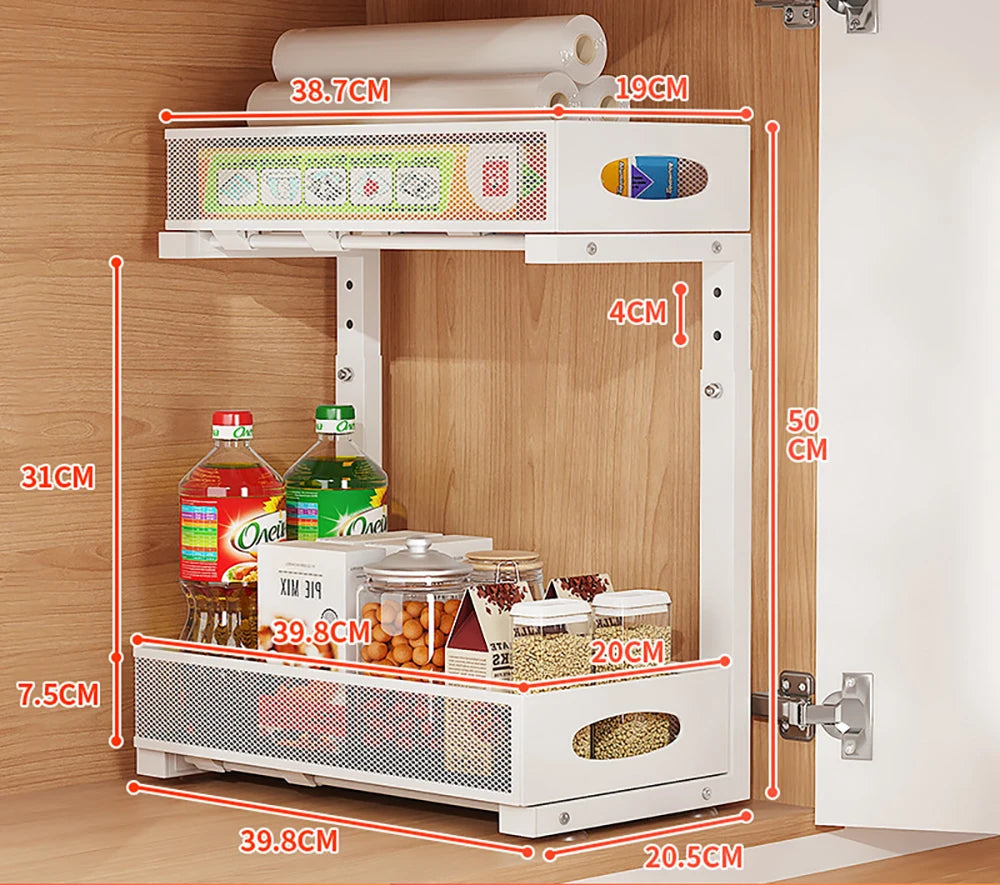 Under Sink Organizer — 2-Tier Sliding Cabinet Storage with Pull-Out Drawer