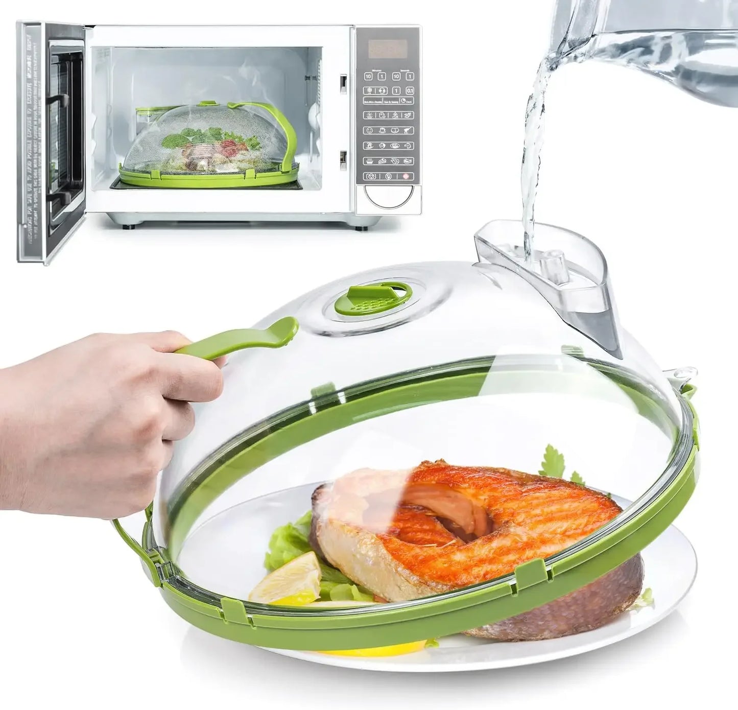 Microwave Splatter Cover with Steam Vents — 10-Inch Clear Lid with Handle