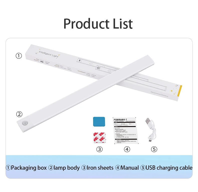 Under Cabinet Motion Sensor LED Light — USB Rechargeable Kitchen and Closet Lighting