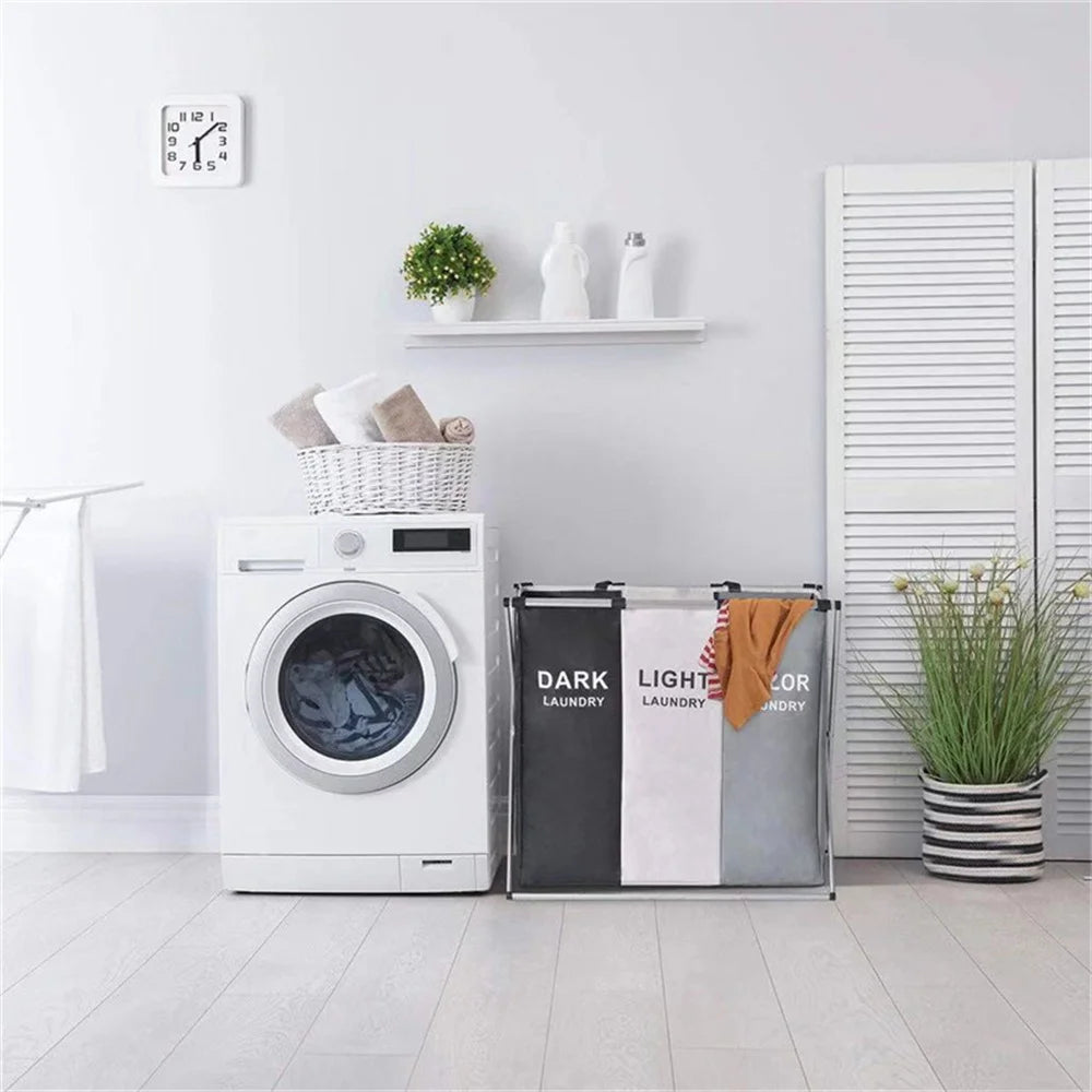 Foldable Laundry Basket with Sorting Sections — Waterproof Storage for Clothes