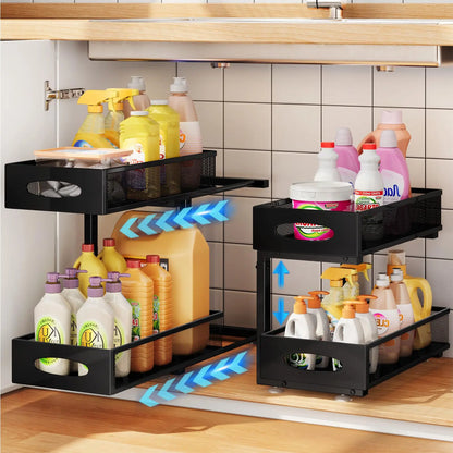Under Sink Organizer — 2-Tier Sliding Cabinet Storage with Pull-Out Drawer