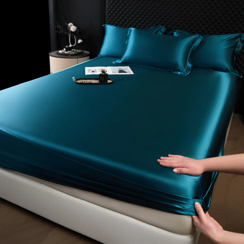 Satin Fitted Bed Sheet — Deep Pocket Elastic Rayon Mattress Cover