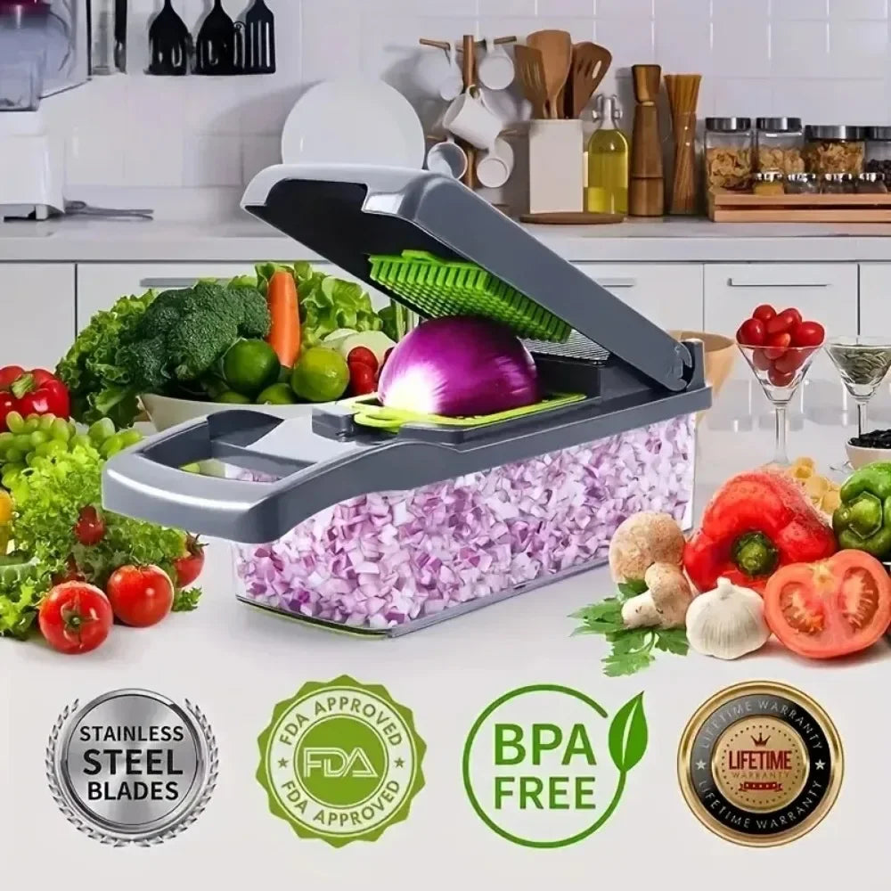 Vegetable Chopper and Dicer — Onion Slicer and Grater Set with 14 Blades
