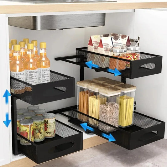 Under Sink Organizer — 2-Tier Sliding Cabinet Storage with Pull-Out Drawer