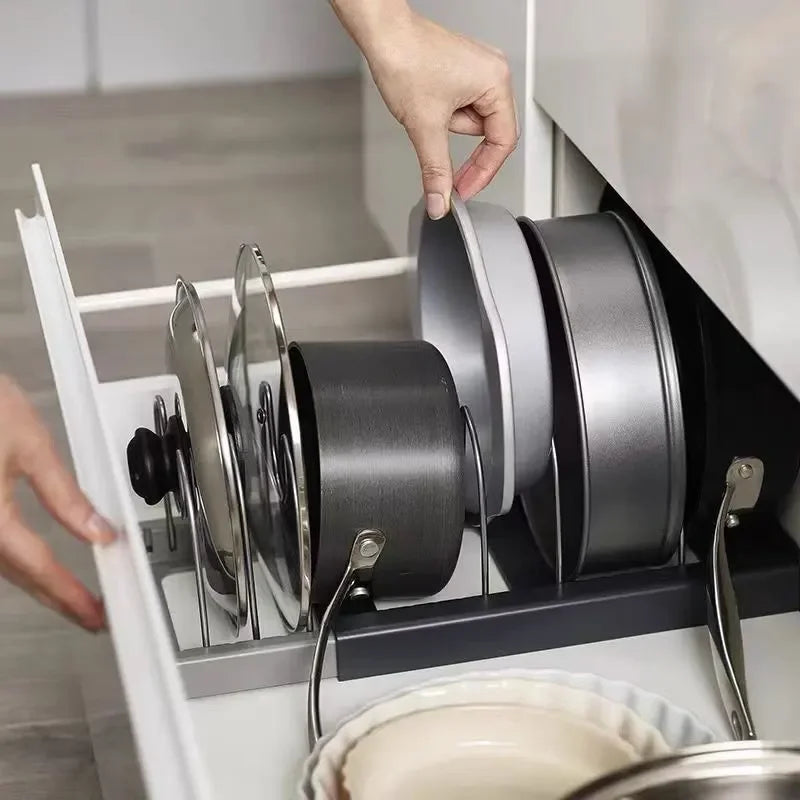Expandable Cabinet Rack for Pot Lids, Pans and Cutting Boards