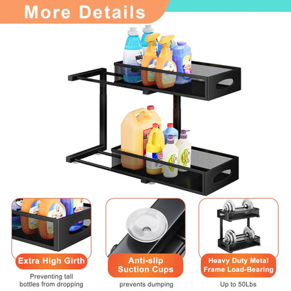 Under Sink Organizer — 2-Tier Sliding Cabinet Storage with Pull-Out Drawer