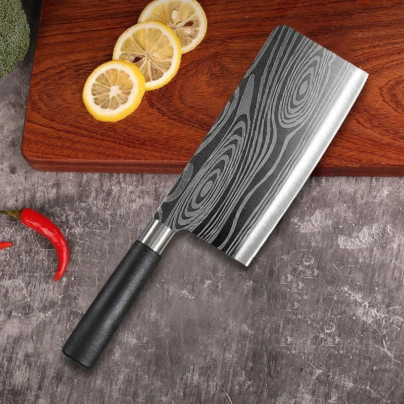 Damascus Pattern Kitchen Knife and Scissors Set with Sharpening Rod — Stainless Steel