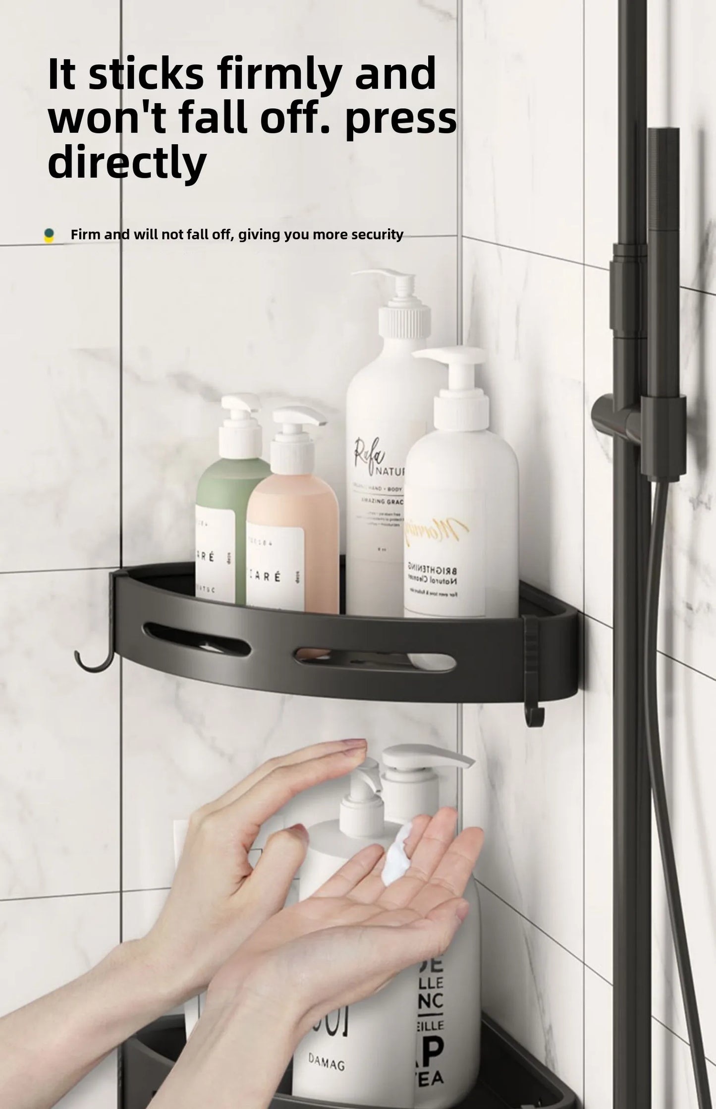No-Drill Adhesive Shower Shelf — Waterproof Wall-Mounted Bathroom Storage Rack