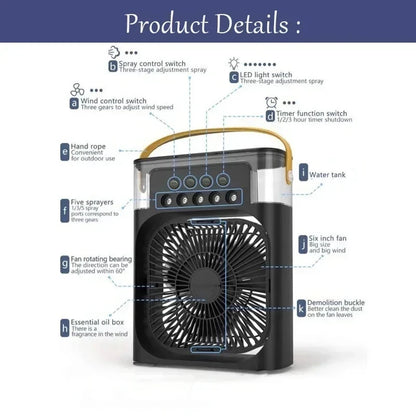 3-in-1 Personal Air Cooler with Fan, Humidifier and LED Night Light — Portable Desktop Cooler