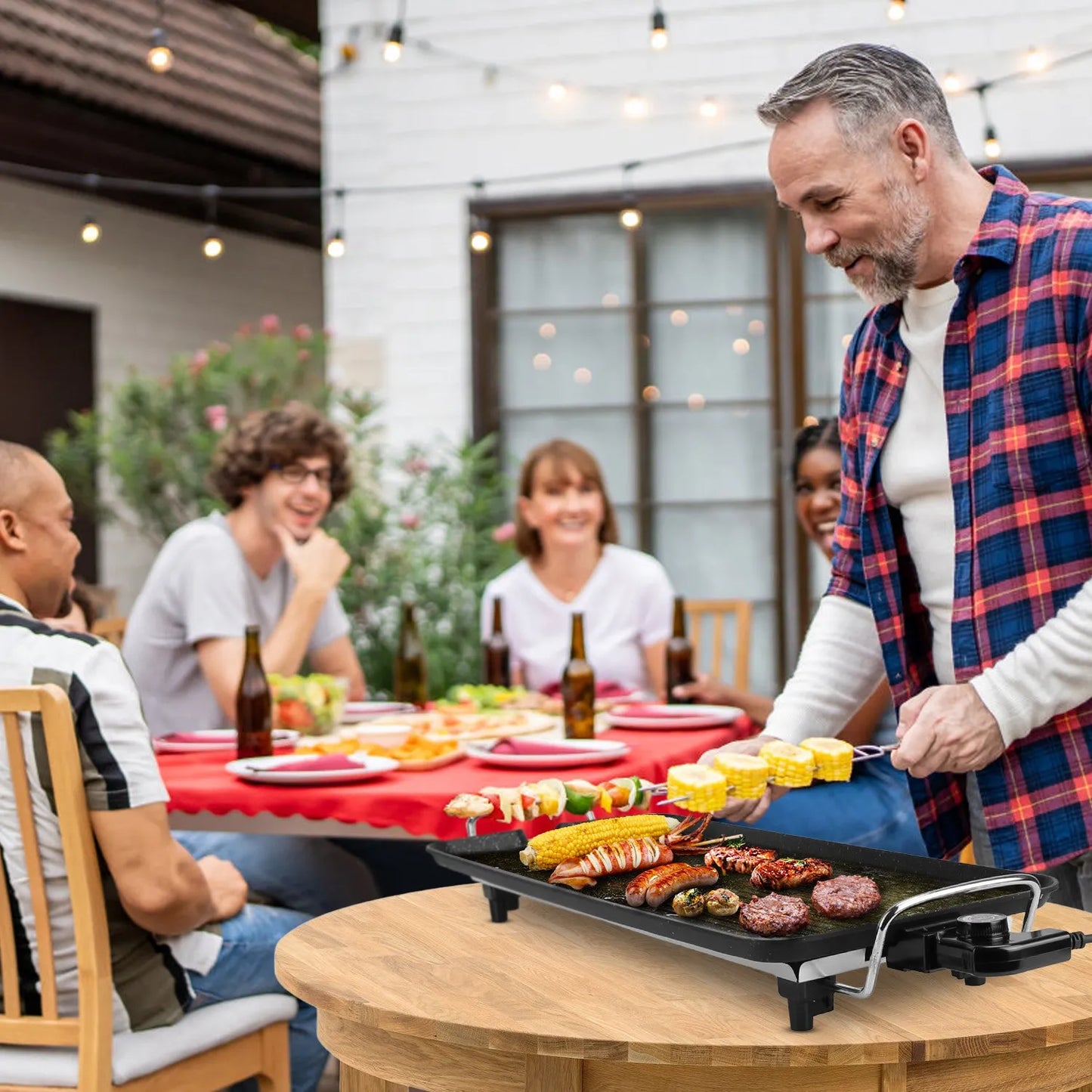 1500W Electric BBQ Grill — Indoor Outdoor Portable Griddle with 5 Heat Levels and Non-Stick Dual Surface