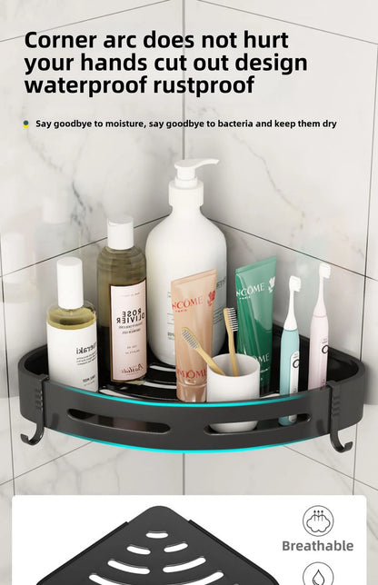 No-Drill Adhesive Shower Shelf — Waterproof Wall-Mounted Bathroom Storage Rack