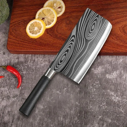 Damascus Pattern Kitchen Knife and Scissors Set with Sharpening Rod — Stainless Steel