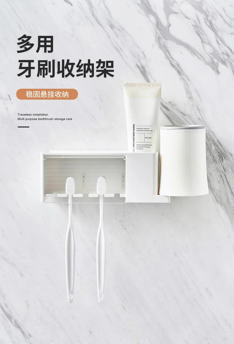 Suction Cup Bathroom Organizer — Wall Mount Toothbrush and Toothpaste Holder
