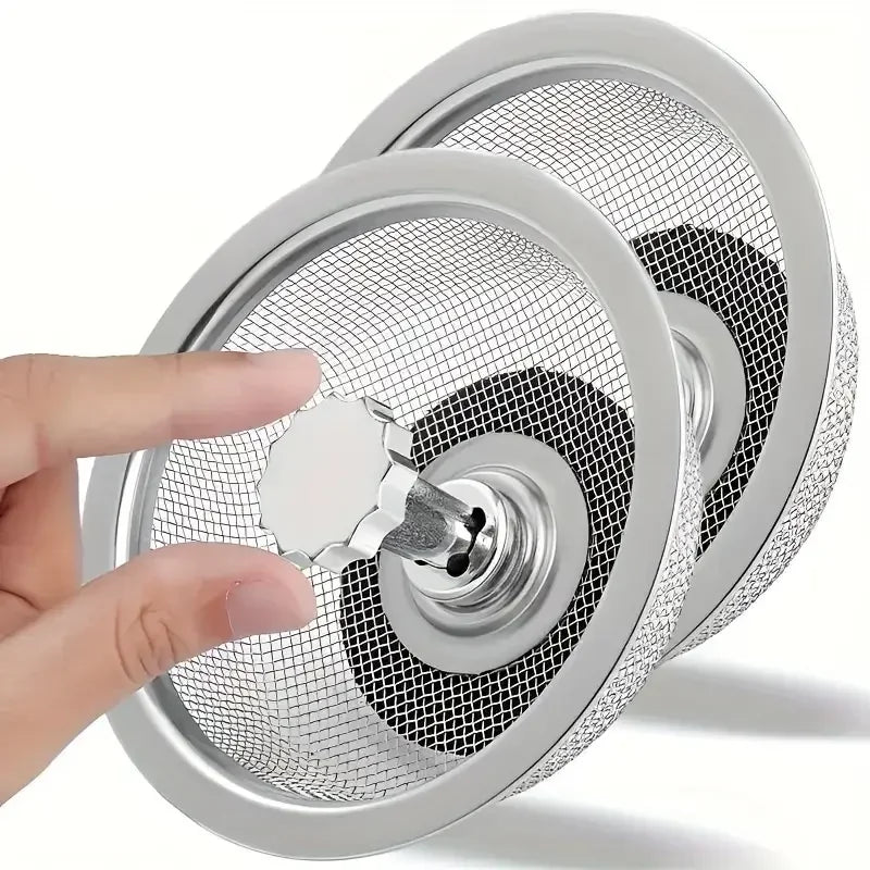 Stainless Steel Kitchen Sink Strainer Set — 2-Pack Drain Basket with Handle and Stopper
