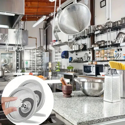 Stainless Steel Kitchen Sink Strainer Set — 2-Pack Drain Basket with Handle and Stopper
