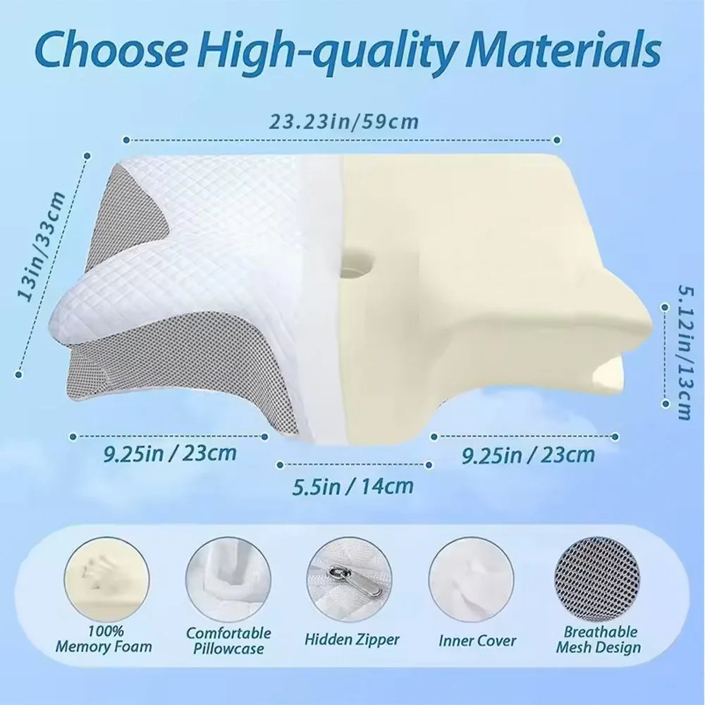 Ergonomic Memory Foam Neck Support Pillow — Ice Silk Cooling Cover for Better Sleep