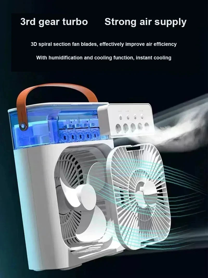 3-in-1 Personal Air Cooler with Fan, Humidifier and LED Night Light — Portable Desktop Cooler