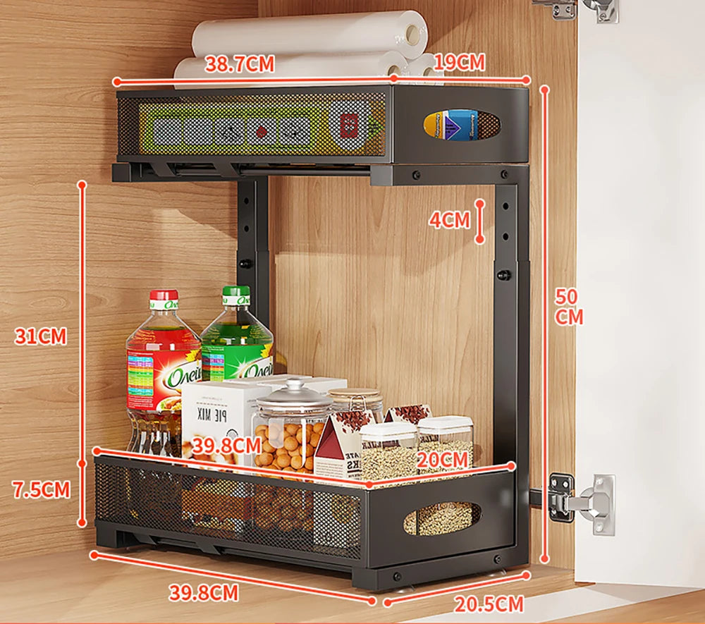 Under Sink Organizer — 2-Tier Sliding Cabinet Storage with Pull-Out Drawer